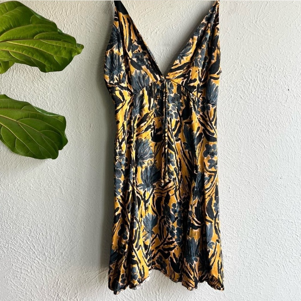 Free People satin mustard floral mini dress